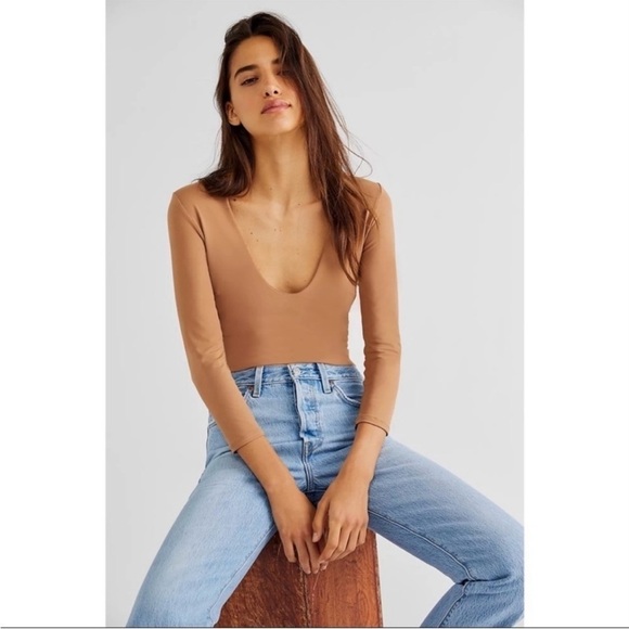 Free People Close Call Duo Bodysuit in Cafe Au Lait Tan - Picture 1 of 14